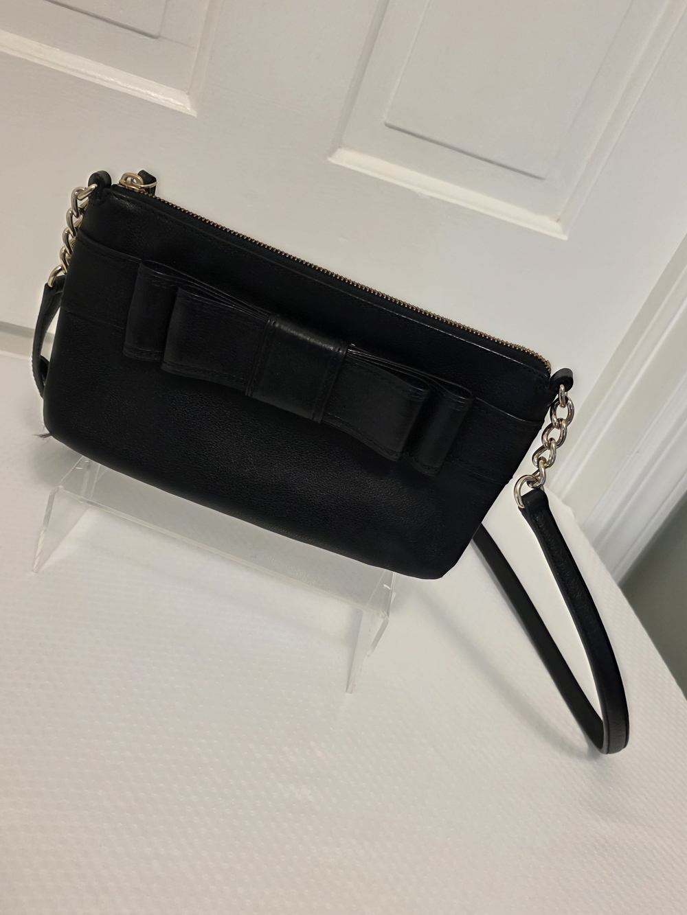 Kate Spade Black Leather Black Bow Accent Crossbody Bag Stylish
